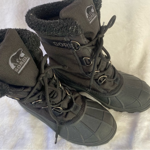 Sorel Black Heavy Duty Winter Boots Lace Up Boots - Picture 2 of 6